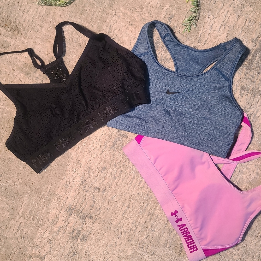 3 for one price (pink is under armor)(black is Victoria secret)(blue is nike)
